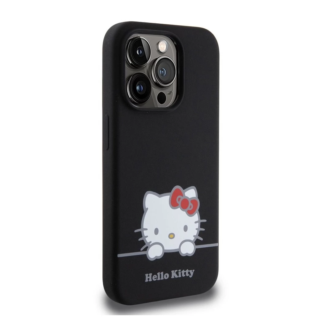 Hello Kitty Liquid Silicone Daydreaming Logo tok iPhone 15 Pro készülékhez fekete