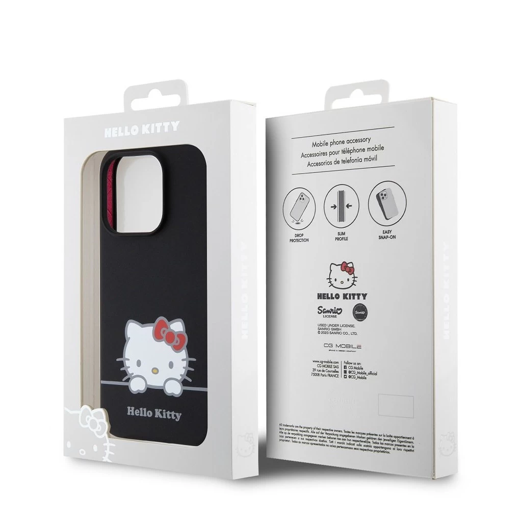 Hello Kitty Liquid Silicone Daydreaming Logo tok iPhone 15 Pro készülékhez fekete