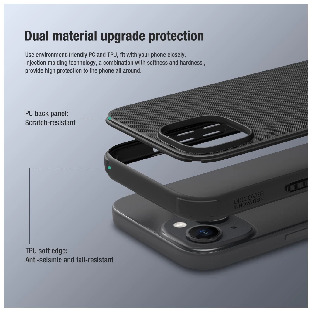 Nillkin Super Frosted PRO Háttali Tok Apple iPhone 15 készülékhez fekete (Logó kivágás nélkül)