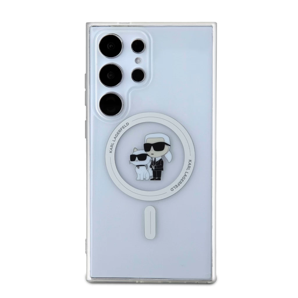 Karl Lagerfeld IML Glitter Karl and Choupette MagSafe tok Samsung Galaxy S24 Ultra készülékhez átlátszó