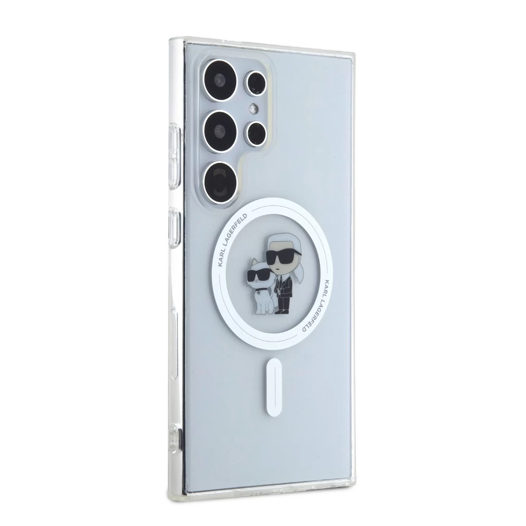 Karl Lagerfeld IML Glitter Karl and Choupette MagSafe tok Samsung Galaxy S24 Ultra készülékhez átlátszó