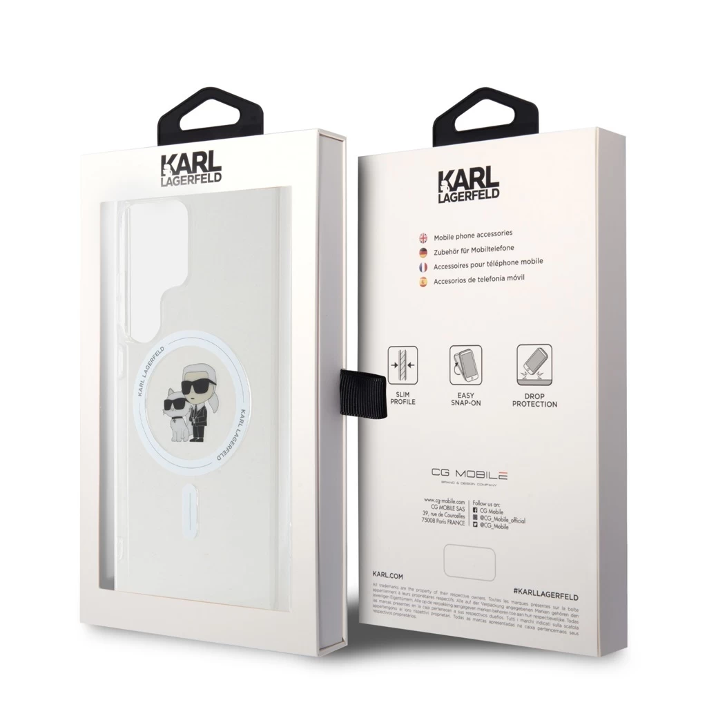 Karl Lagerfeld IML Glitter Karl and Choupette MagSafe tok Samsung Galaxy S24 Ultra készülékhez átlátszó
