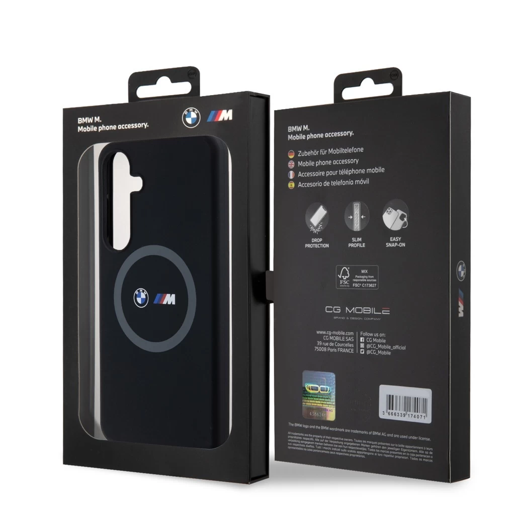 BMW M Printed Round and Logo Magsafe szilikon tok Samsung Galaxy S24+ készülékhez fekete