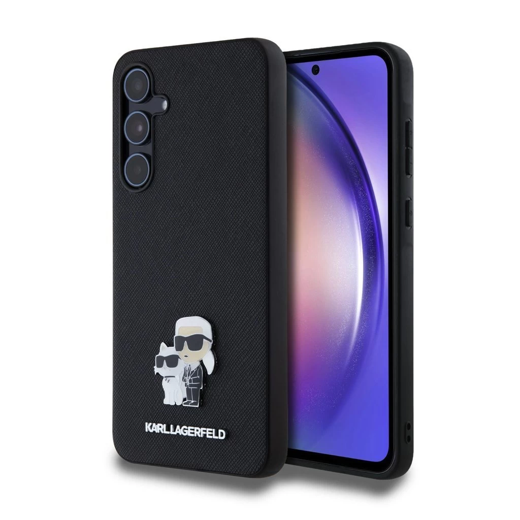 Karl Lagerfeld PU Saffiano Metal Karl and Choupette tok Samsung Galaxy A55 5G készülékhez fekete