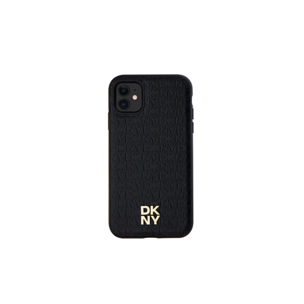 DKNY PU Leather Repeat Pattern Stack Logo MagSafe tok iPhone 11 készülékhez fekete