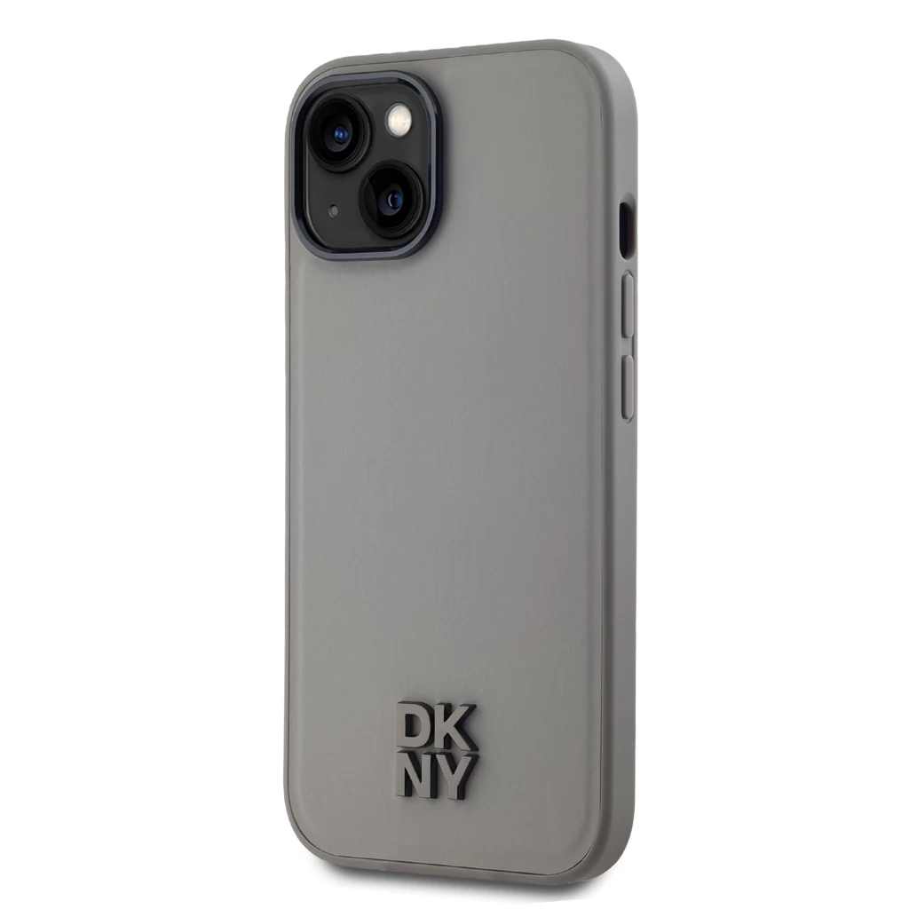 DKNY PU bőr Stack Logo MagSafe tok iPhone 15 készülékhez szürke