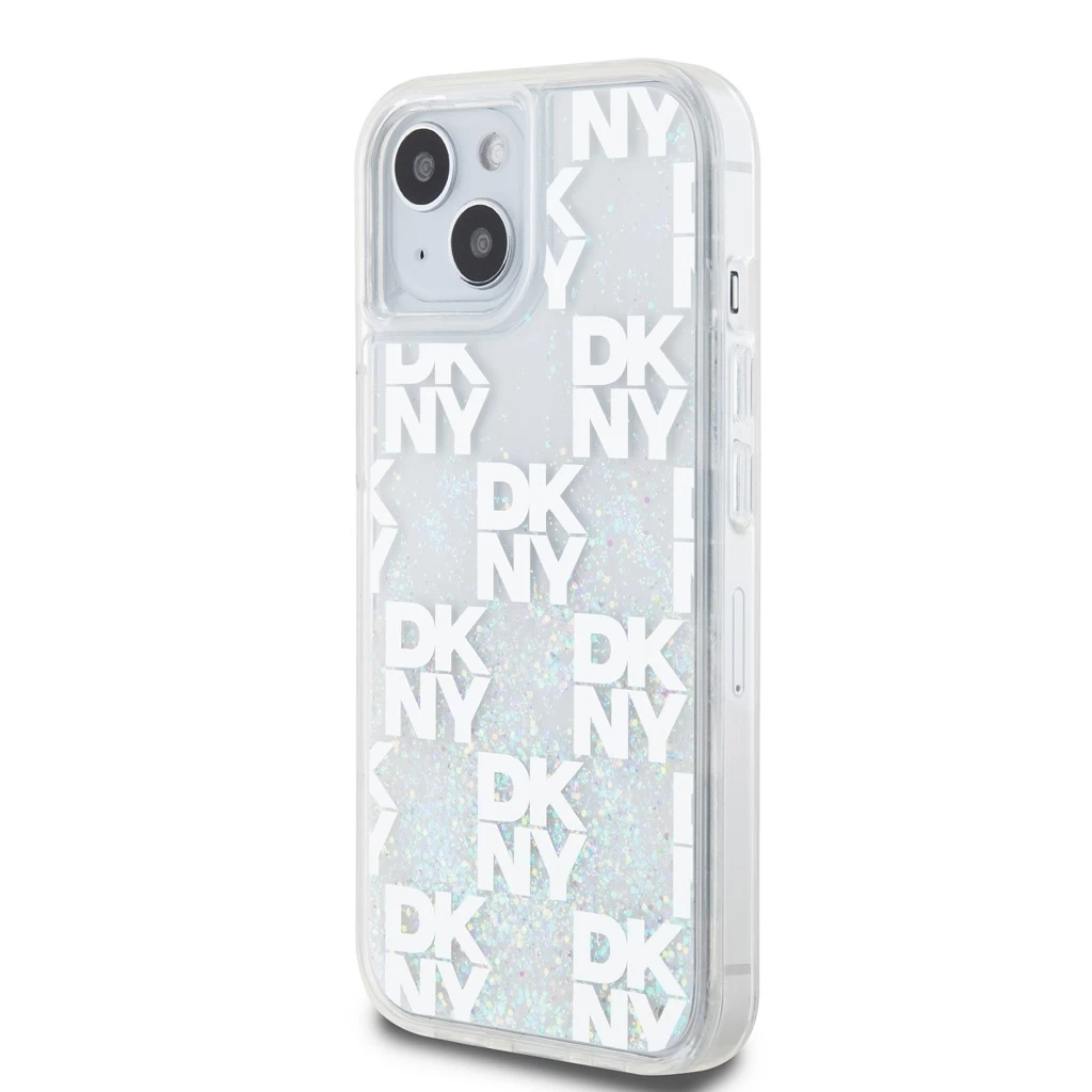 DKNY Liquid Glitter Checkered Pattern tok iPhone 15 készülékhez átlátszó