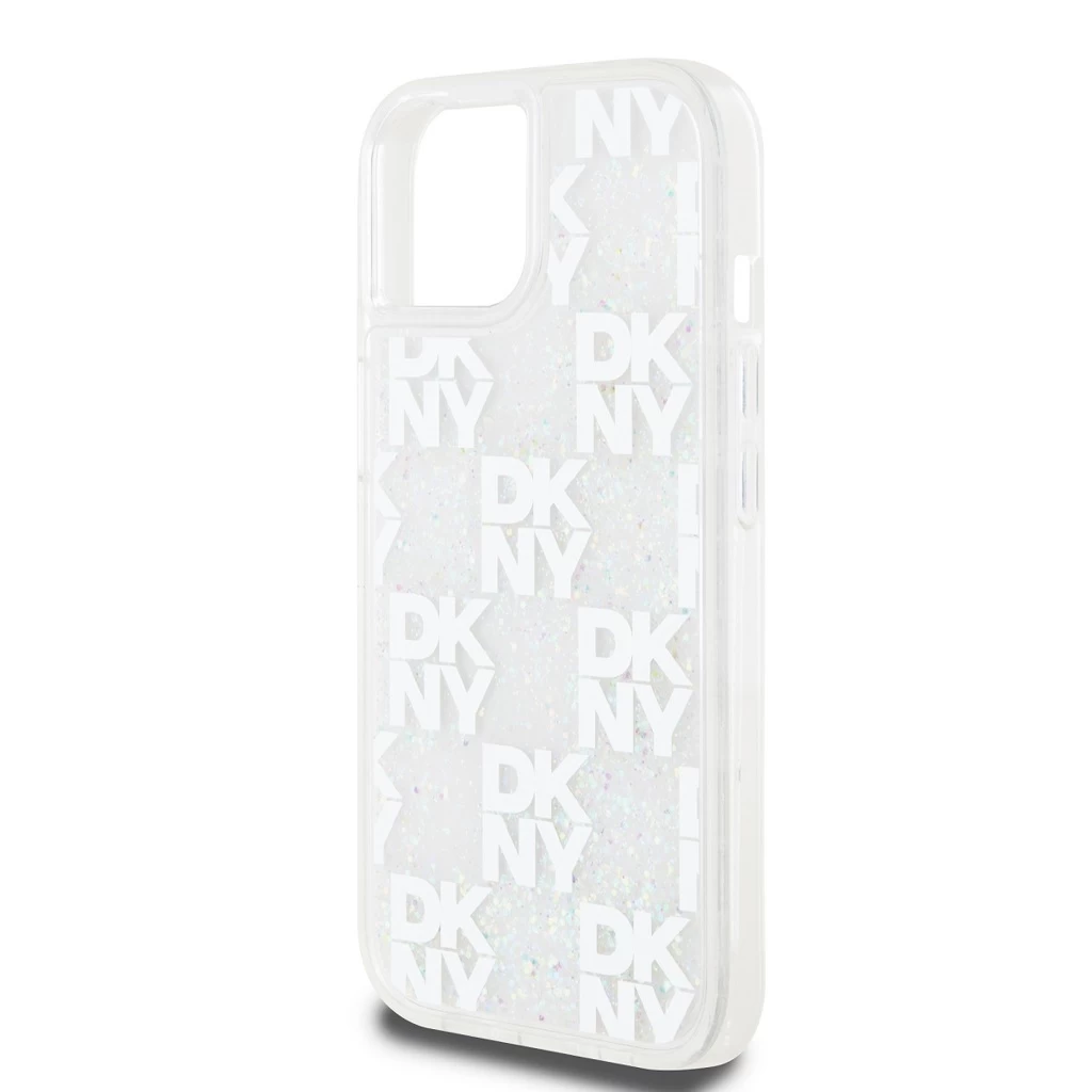 DKNY Liquid Glitter Checkered Pattern tok iPhone 15 készülékhez átlátszó