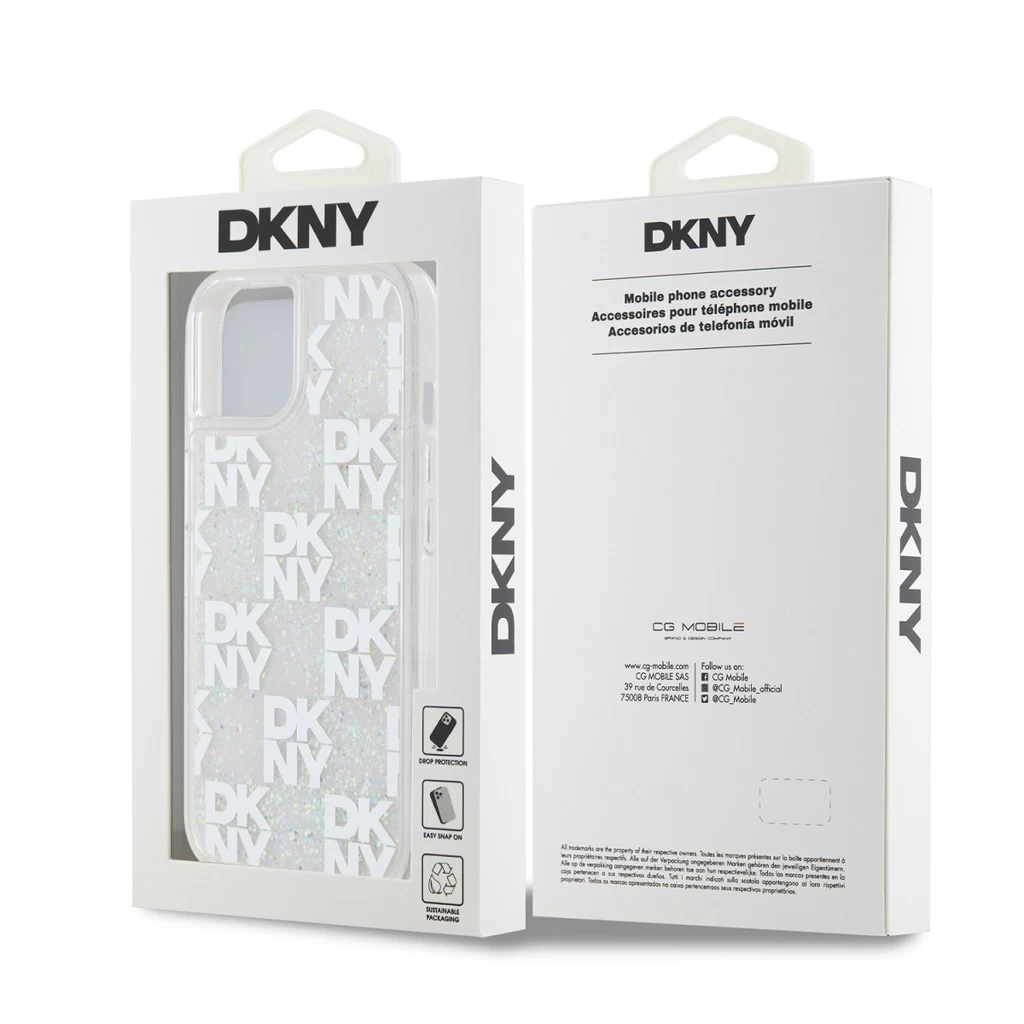 DKNY Liquid Glitter Checkered Pattern tok iPhone 15 készülékhez átlátszó