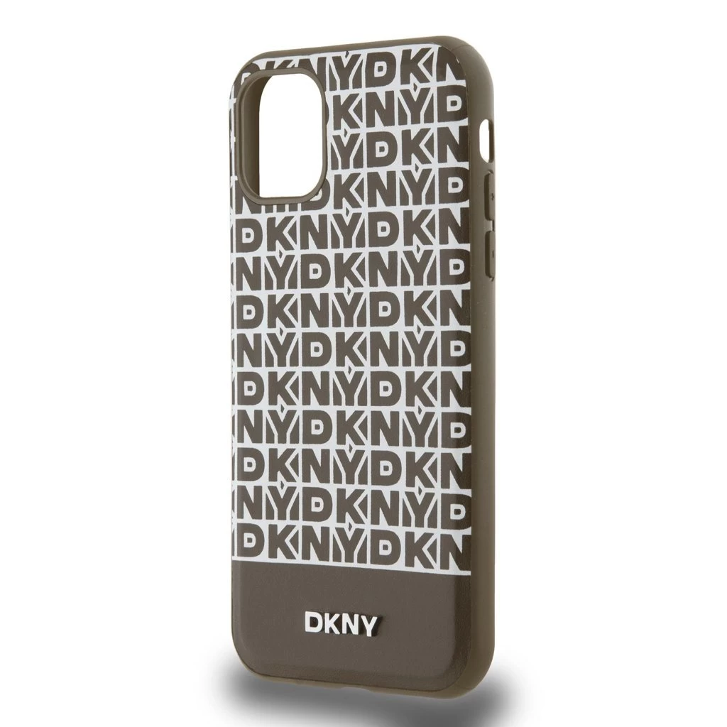 DKNY PU bőr Repeat Pattern Bottom Stripe MagSafe tok iPhone 11 készülékhez barna