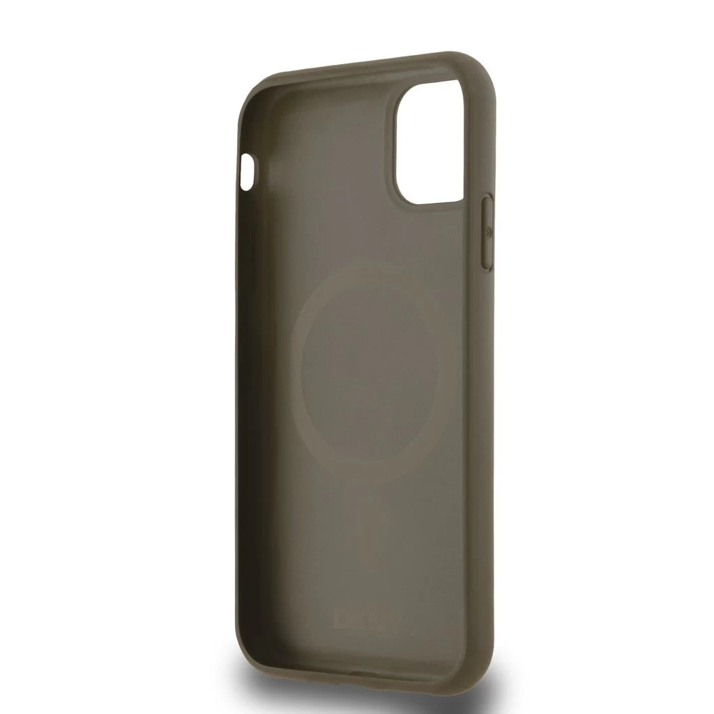 DKNY PU bőr Repeat Pattern Bottom Stripe MagSafe tok iPhone 11 készülékhez barna