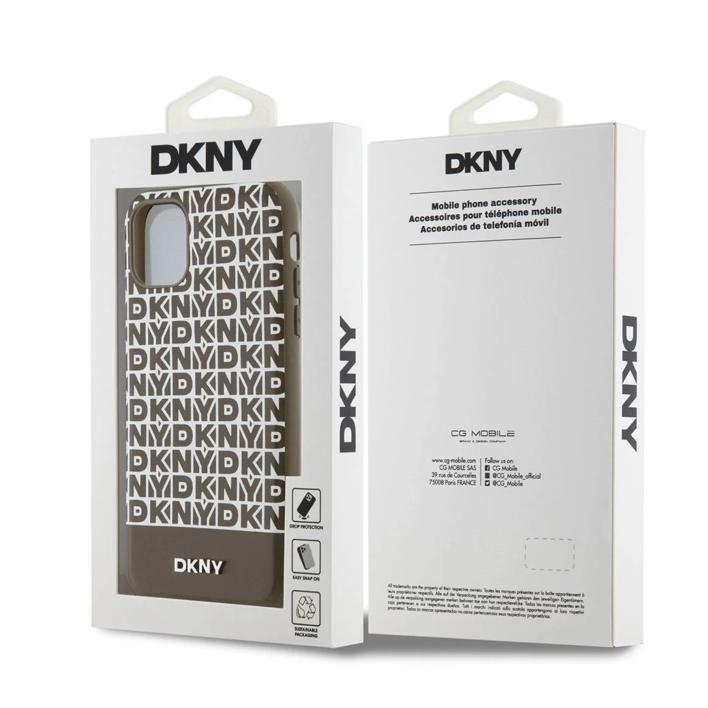 DKNY PU bőr Repeat Pattern Bottom Stripe MagSafe tok iPhone 11 készülékhez barna