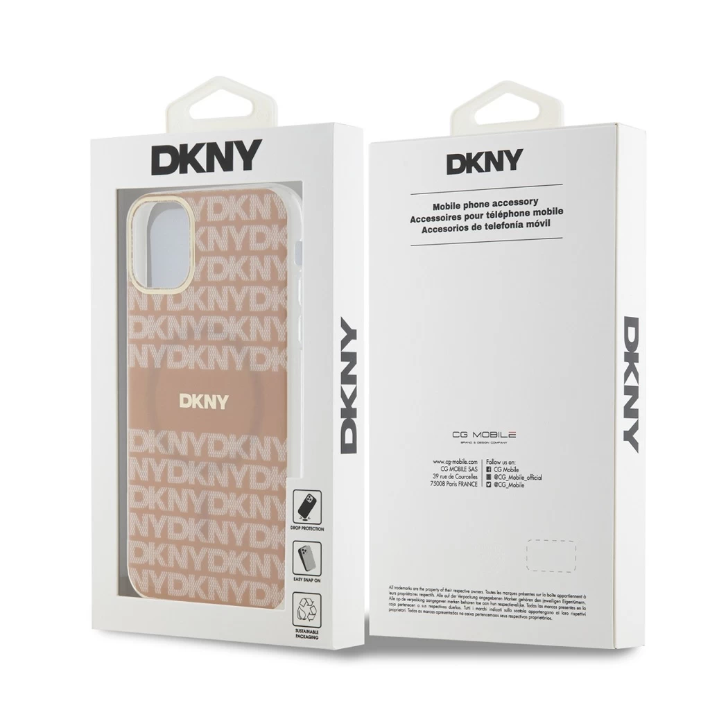 DKNY PC/TPU Repeat Pattern Tonal Stripe Magsafe tok iPhone 11 készülékhez rózsaszín