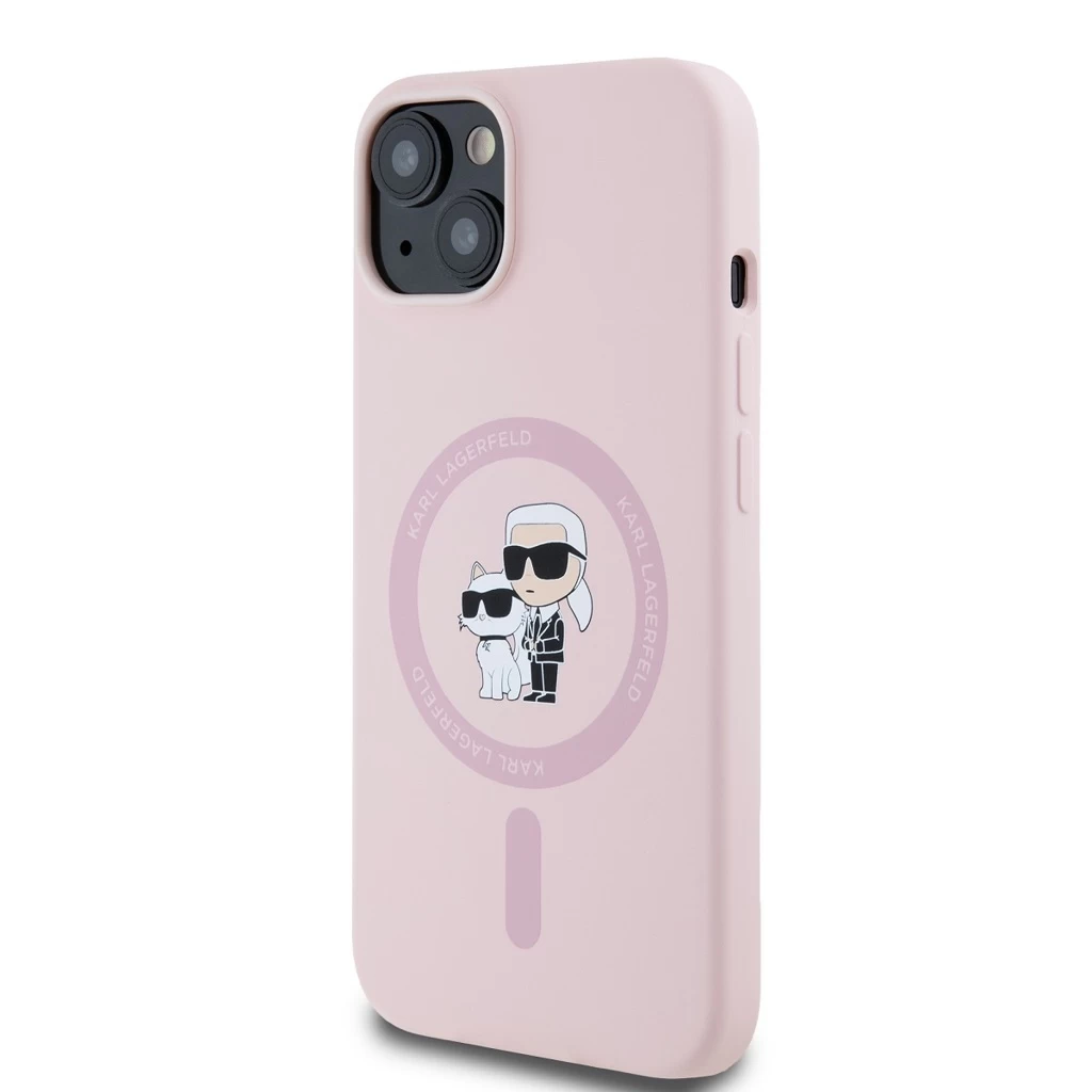 Karl Lagerfeld Liquid Silicone Karl and Choupette MagSafe tok iPhone 14 készülékhez rózsaszín