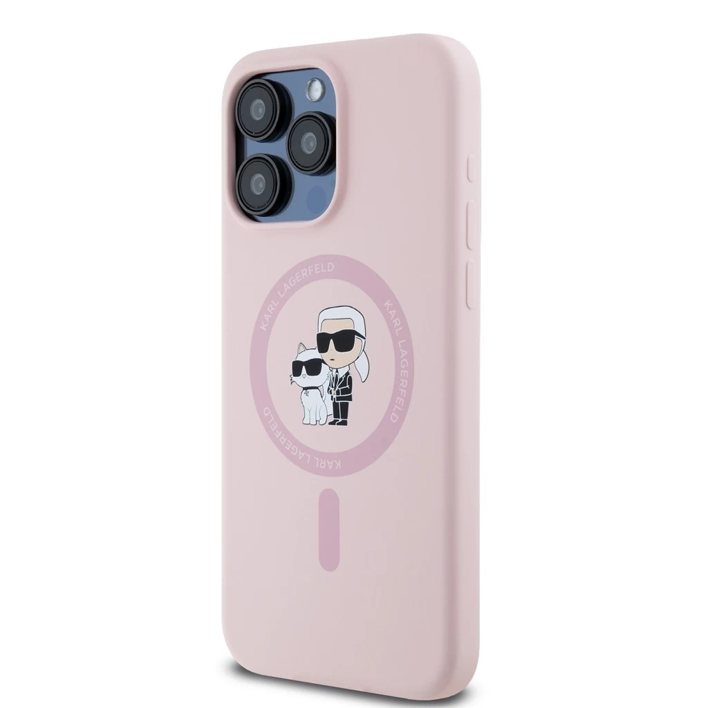 Karl Lagerfeld Liquid Silicone Karl and Choupette MagSafe tok iPhone 14 Pro készülékhez rózsaszín
