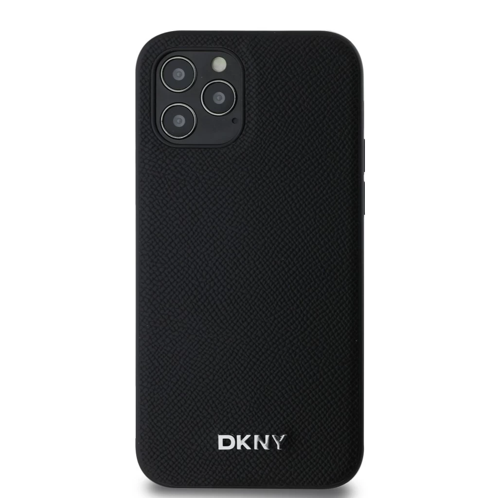 DKNY PU bőr Silver Metal Logo Magsafe tok iPhone 12/12 Pro készülékhez fekete