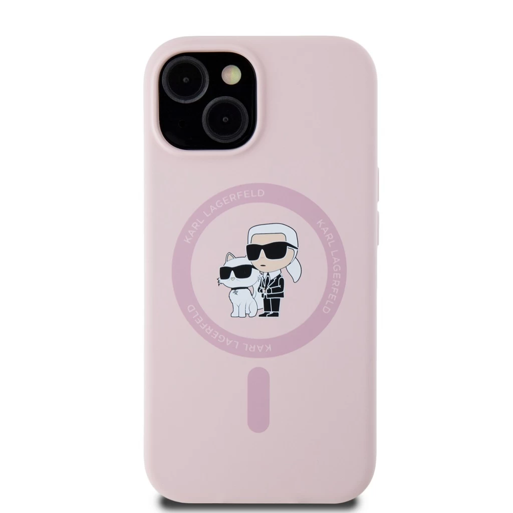 Karl Lagerfeld Liquid Silicone Karl and Choupette MagSafe tok iPhone 15 készülékhez rózsaszín