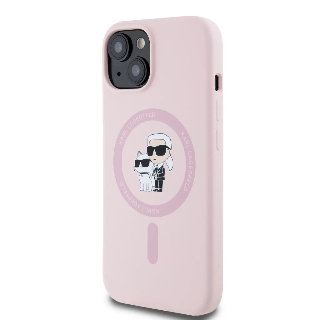 Karl Lagerfeld Liquid Silicone Karl and Choupette MagSafe tok iPhone 15 készülékhez rózsaszín