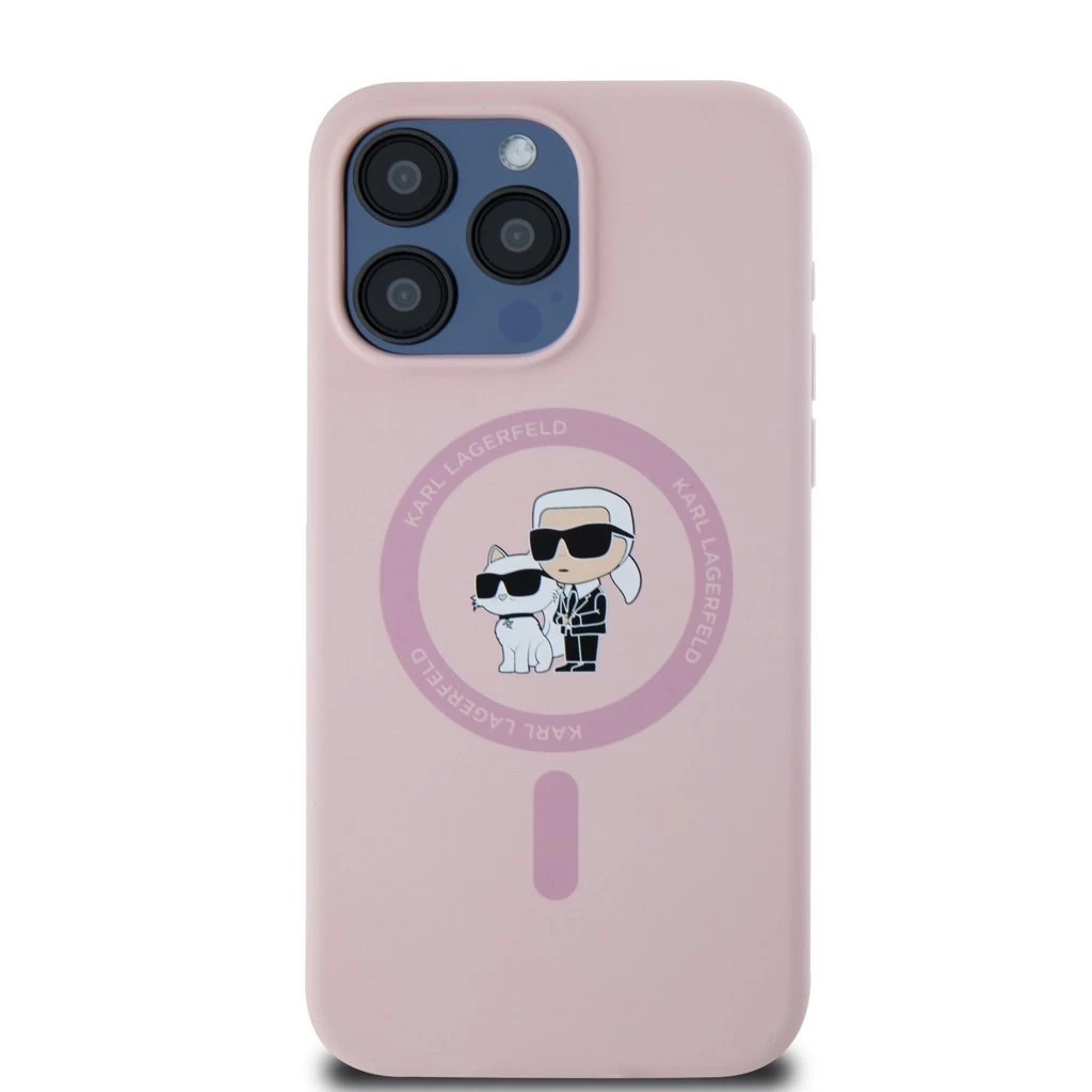 Karl Lagerfeld Liquid Silicone Karl and Choupette MagSafe tok iPhone 15 Pro Max készülékhez rózsaszín