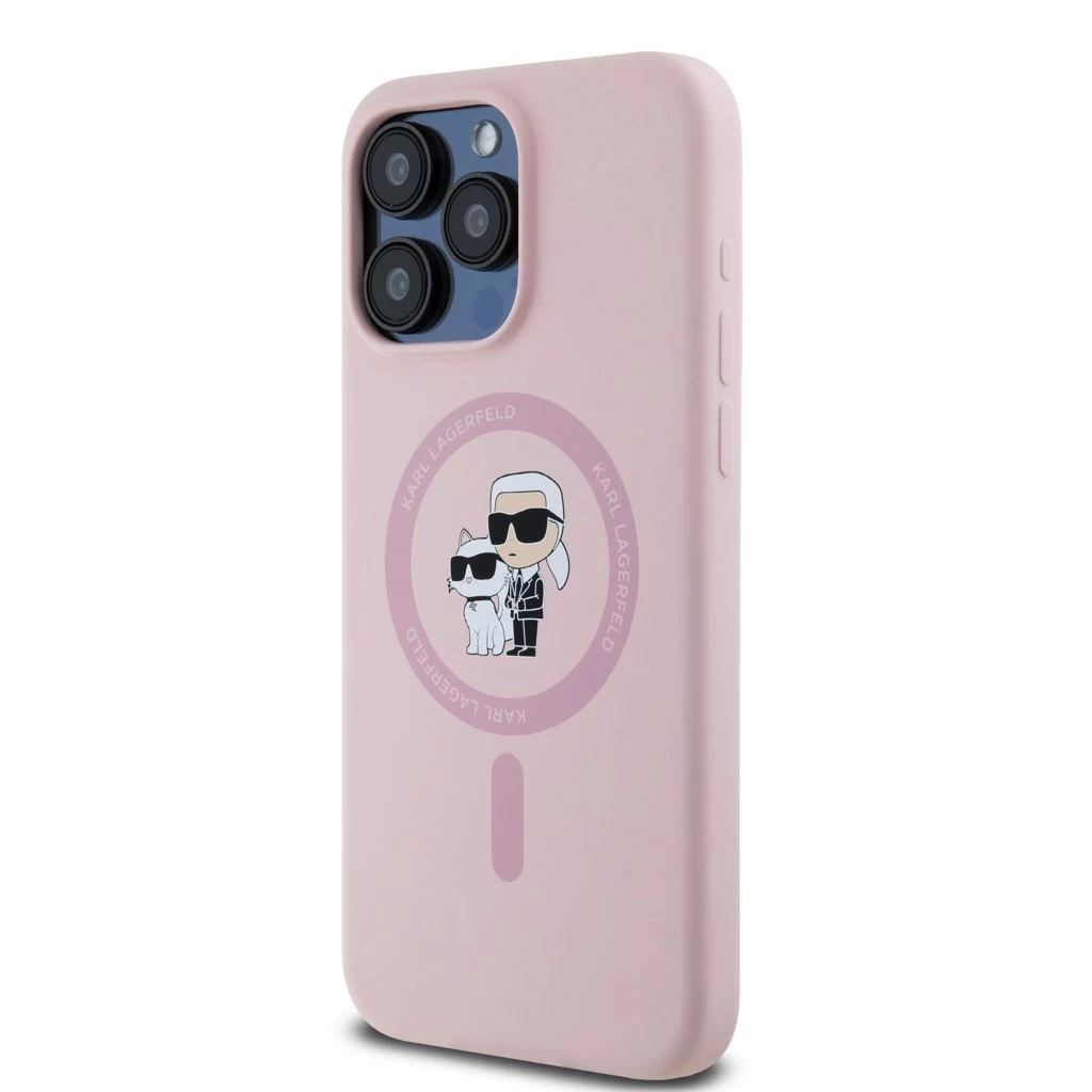 Karl Lagerfeld Liquid Silicone Karl and Choupette MagSafe tok iPhone 15 Pro Max készülékhez rózsaszín