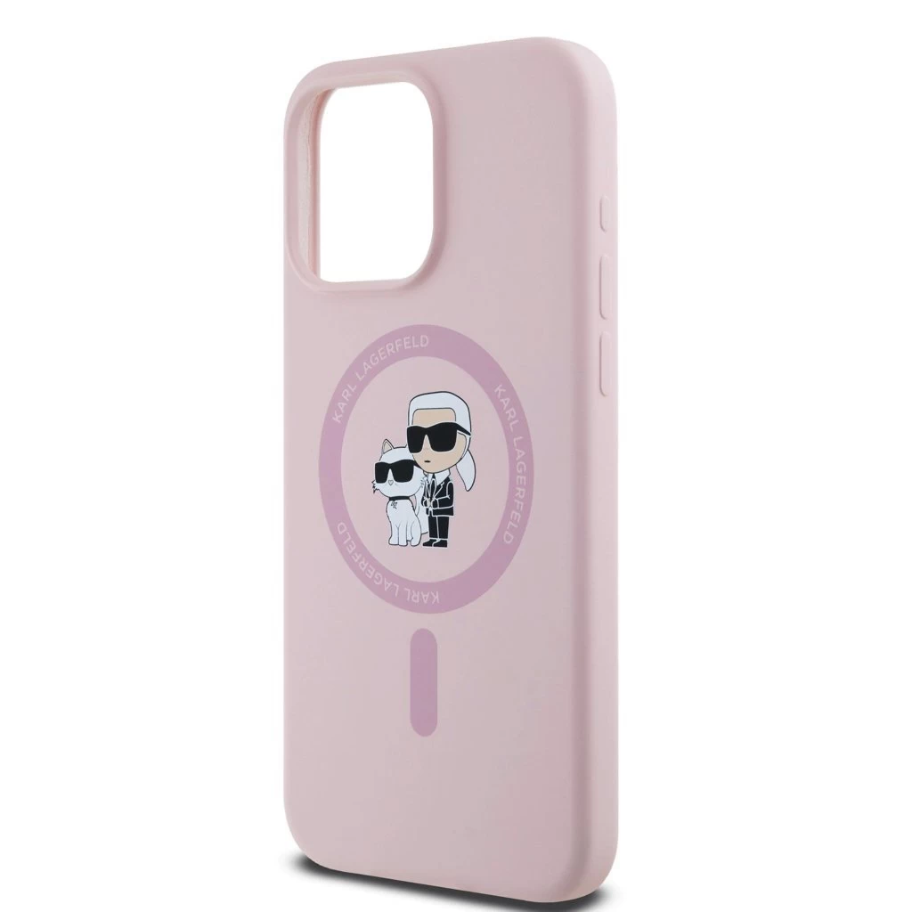Karl Lagerfeld Liquid Silicone Karl and Choupette MagSafe tok iPhone 15 Pro Max készülékhez rózsaszín
