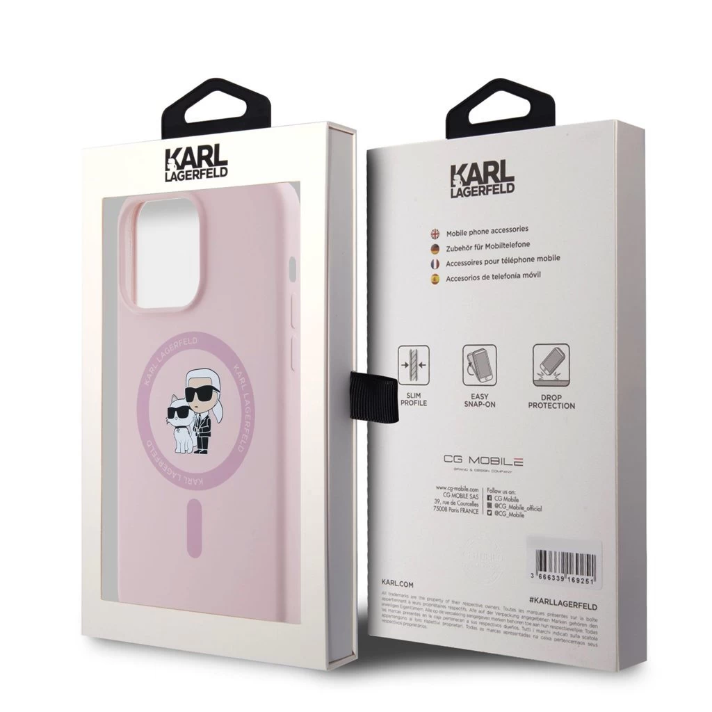 Karl Lagerfeld Liquid Silicone Karl and Choupette MagSafe tok iPhone 15 Pro Max készülékhez rózsaszín
