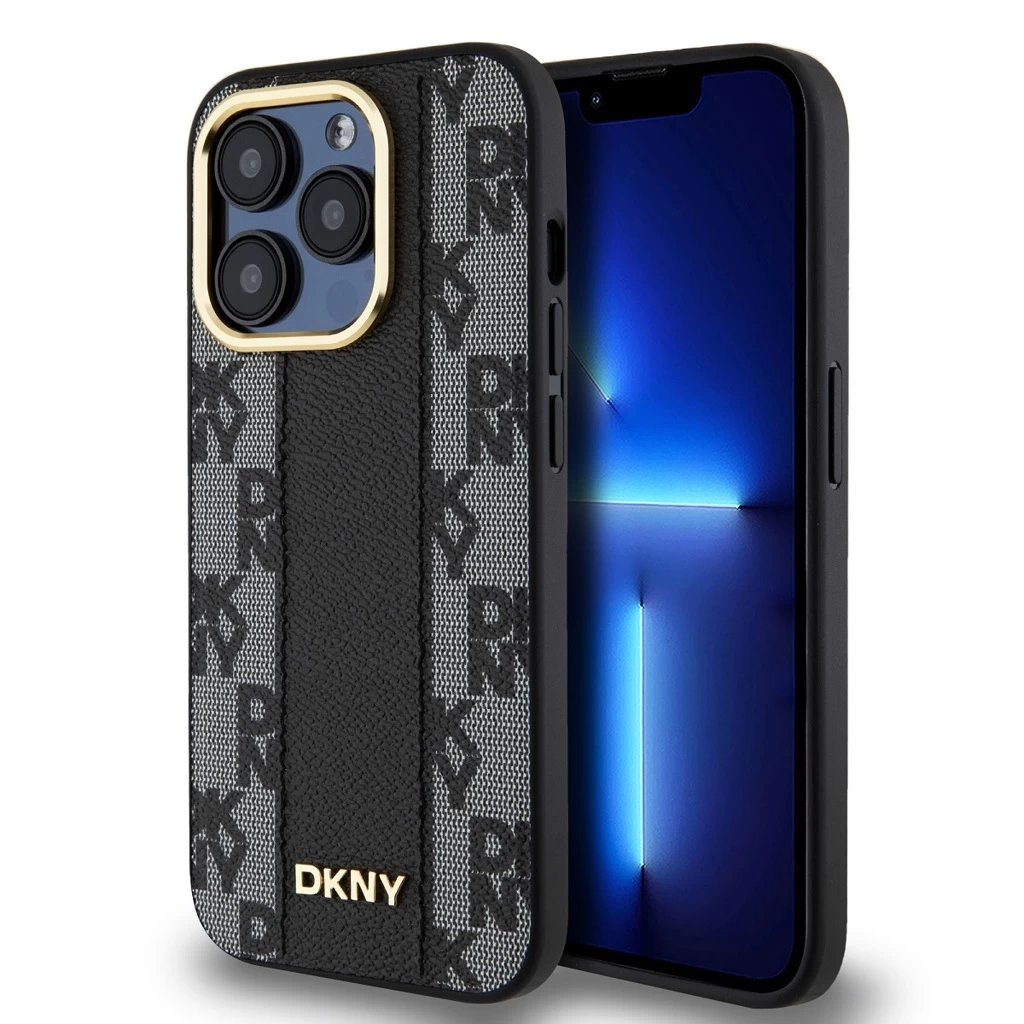 DKNY PU Leather Checkered Pattern Magsafe tok iPhone 15 Pro Max készülékhez fekete
