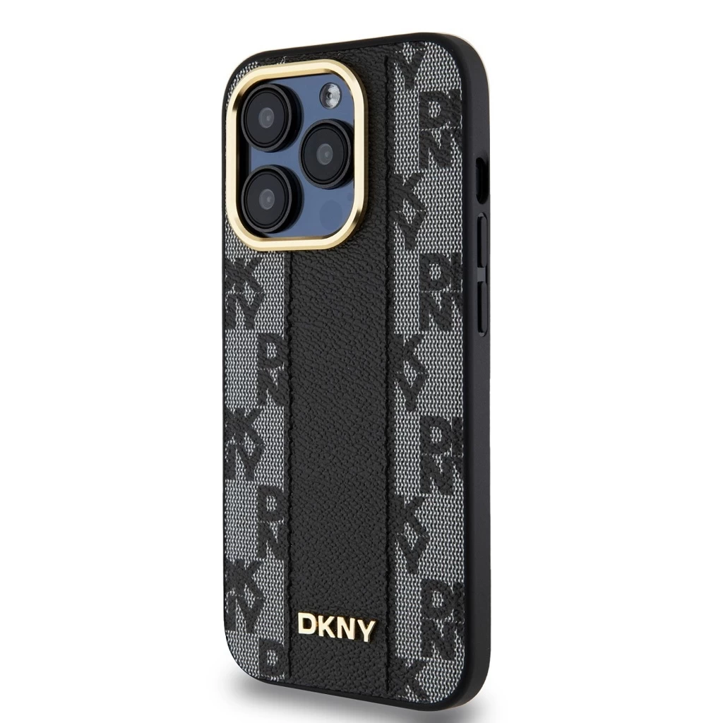 DKNY PU Leather Checkered Pattern Magsafe tok iPhone 15 Pro Max készülékhez fekete