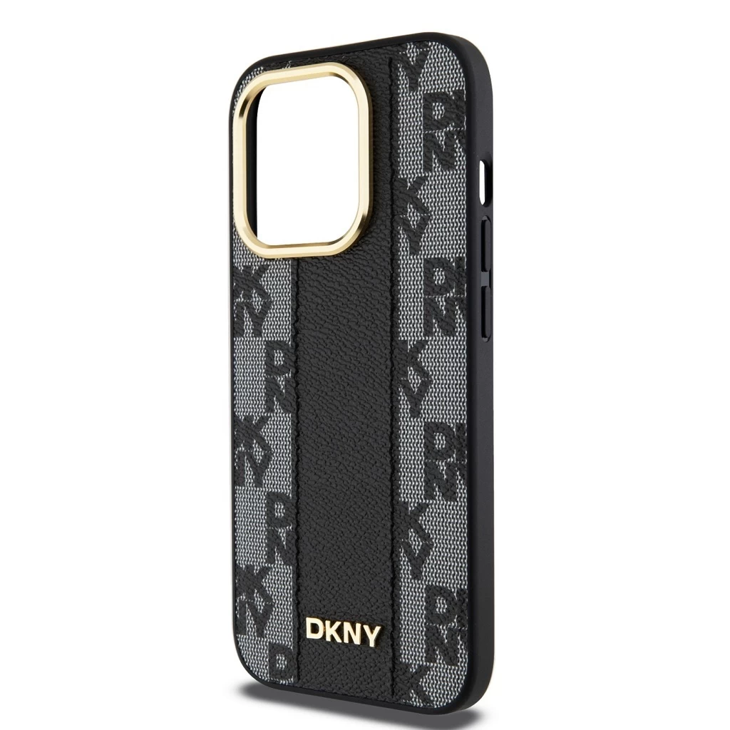 DKNY PU Leather Checkered Pattern Magsafe tok iPhone 15 Pro Max készülékhez fekete