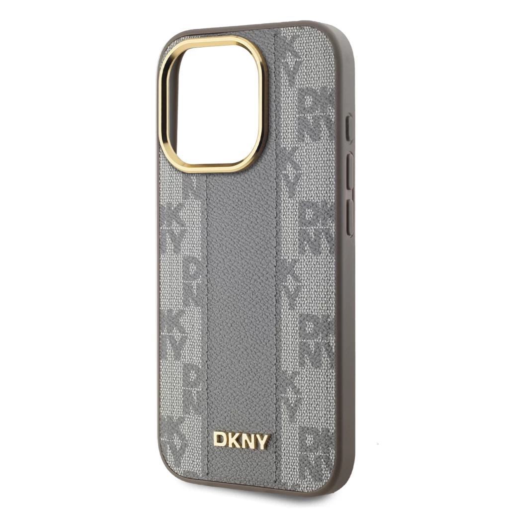 DKNY PU Leather Checkered Pattern Magsafe tok iPhone 15 Pro Max készülékhez bézs