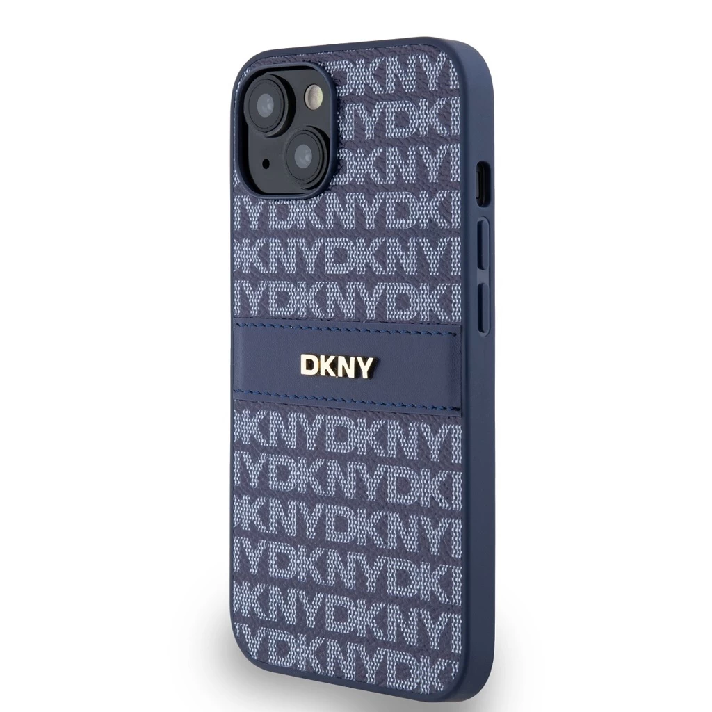 DKNY PU bőr Repeat Pattern Tonal Stripe tok iPhone 14 készülékhez kék