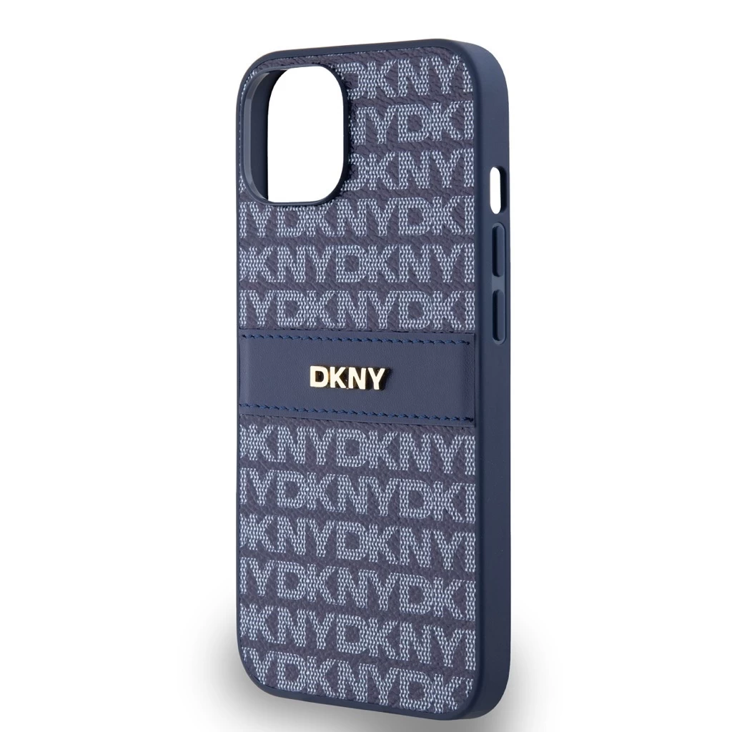 DKNY PU bőr Repeat Pattern Tonal Stripe tok iPhone 14 készülékhez kék