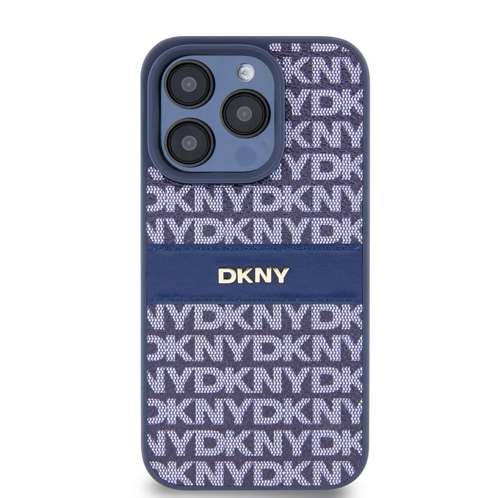 DKNY PU bőr Repeat Pattern Tonal Stripe tok iPhone 14 Pro Max készülékhez kék