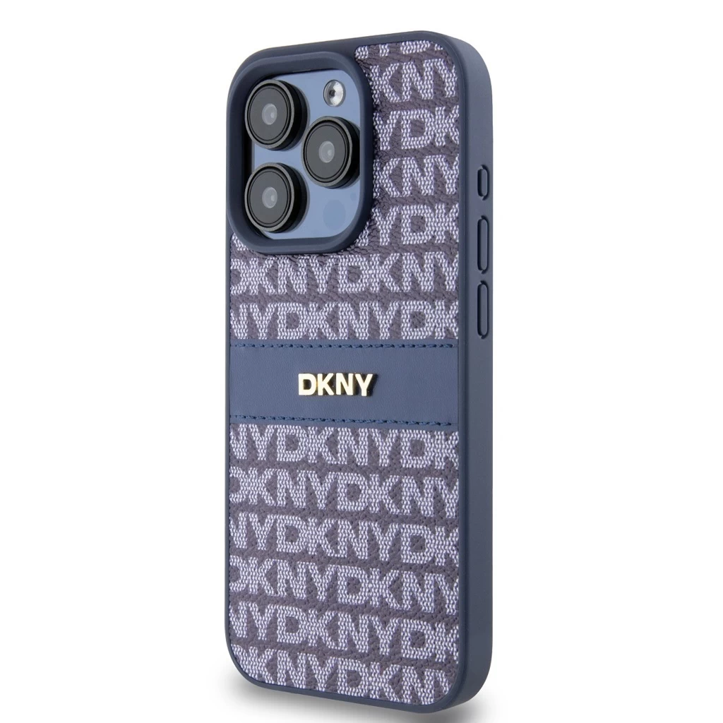 DKNY PU bőr Repeat Pattern Tonal Stripe tok iPhone 14 Pro Max készülékhez kék