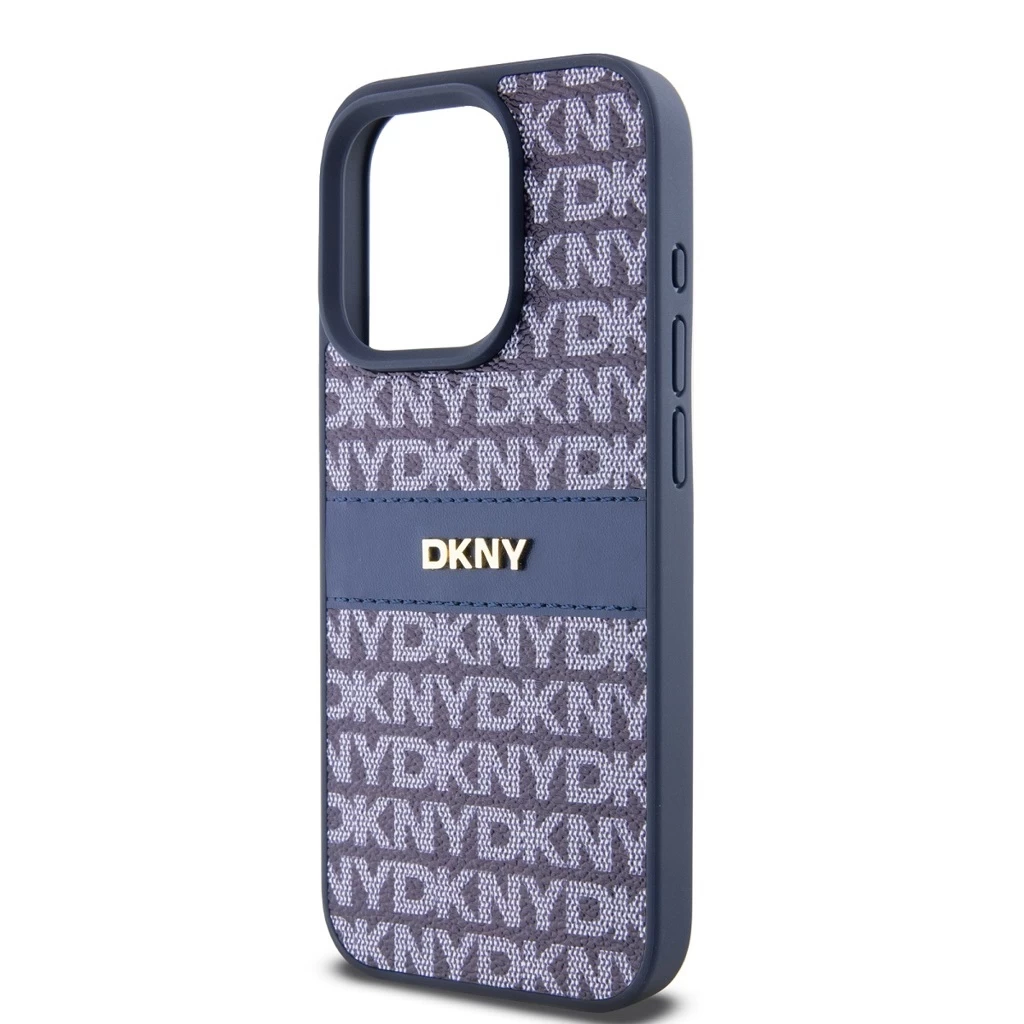 DKNY PU bőr Repeat Pattern Tonal Stripe tok iPhone 14 Pro Max készülékhez kék