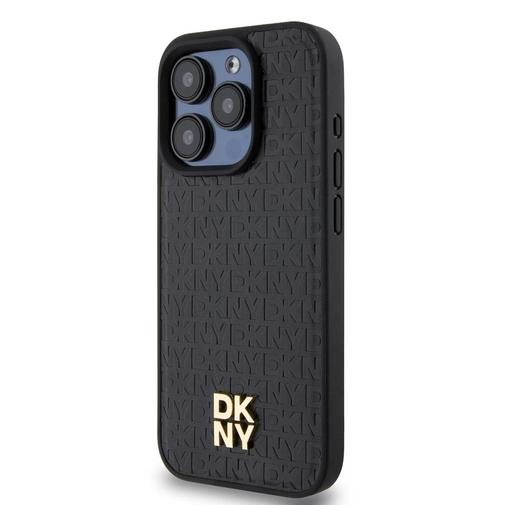 DKNY PU Leather Repeat Pattern Stack Logo MagSafe tok iPhone 12/12 Pro készülékhez fekete
