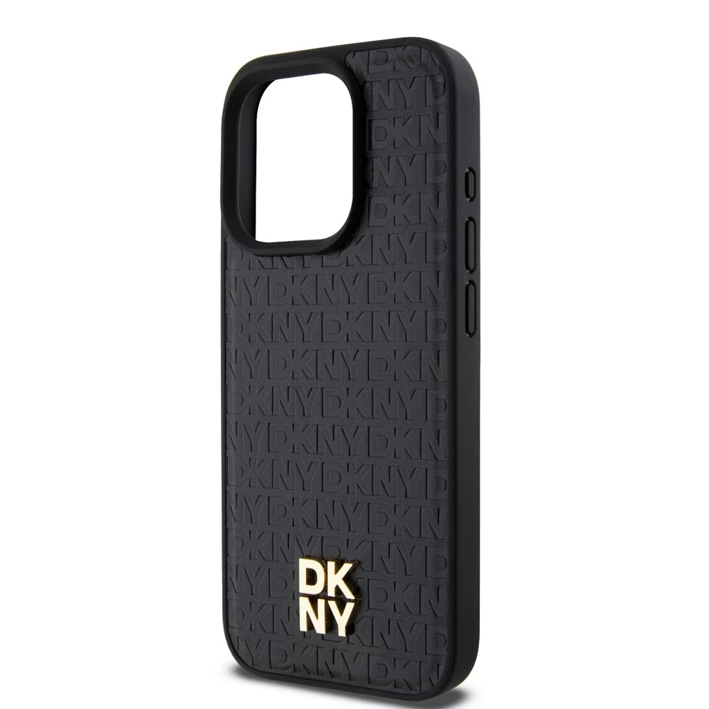 DKNY PU Leather Repeat Pattern Stack Logo MagSafe tok iPhone 14 Pro Max készülékhez fekete