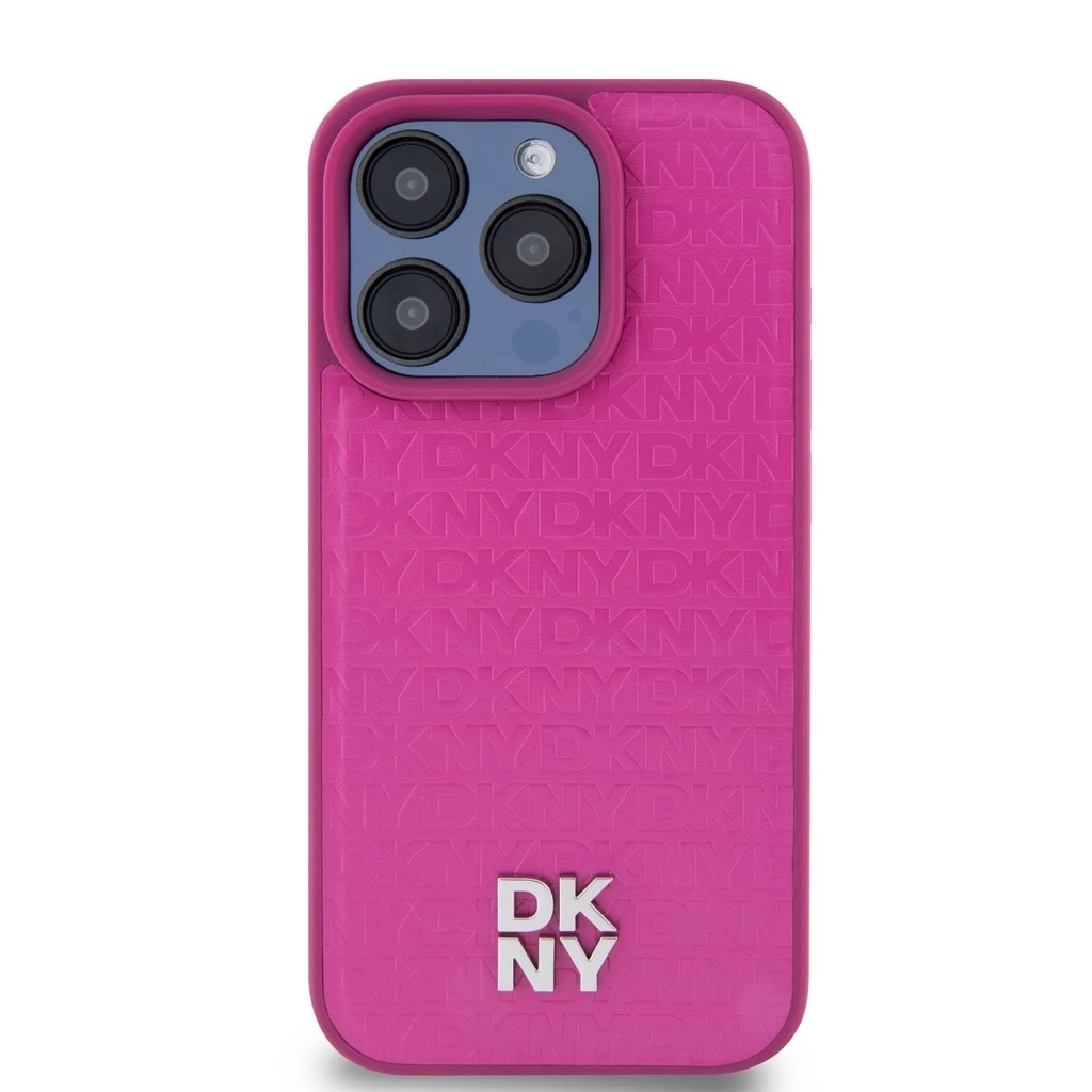 DKNY PU Leather Repeat Pattern Stack Logo MagSafe tok iPhone 15 Pro készülékhez rózsaszín