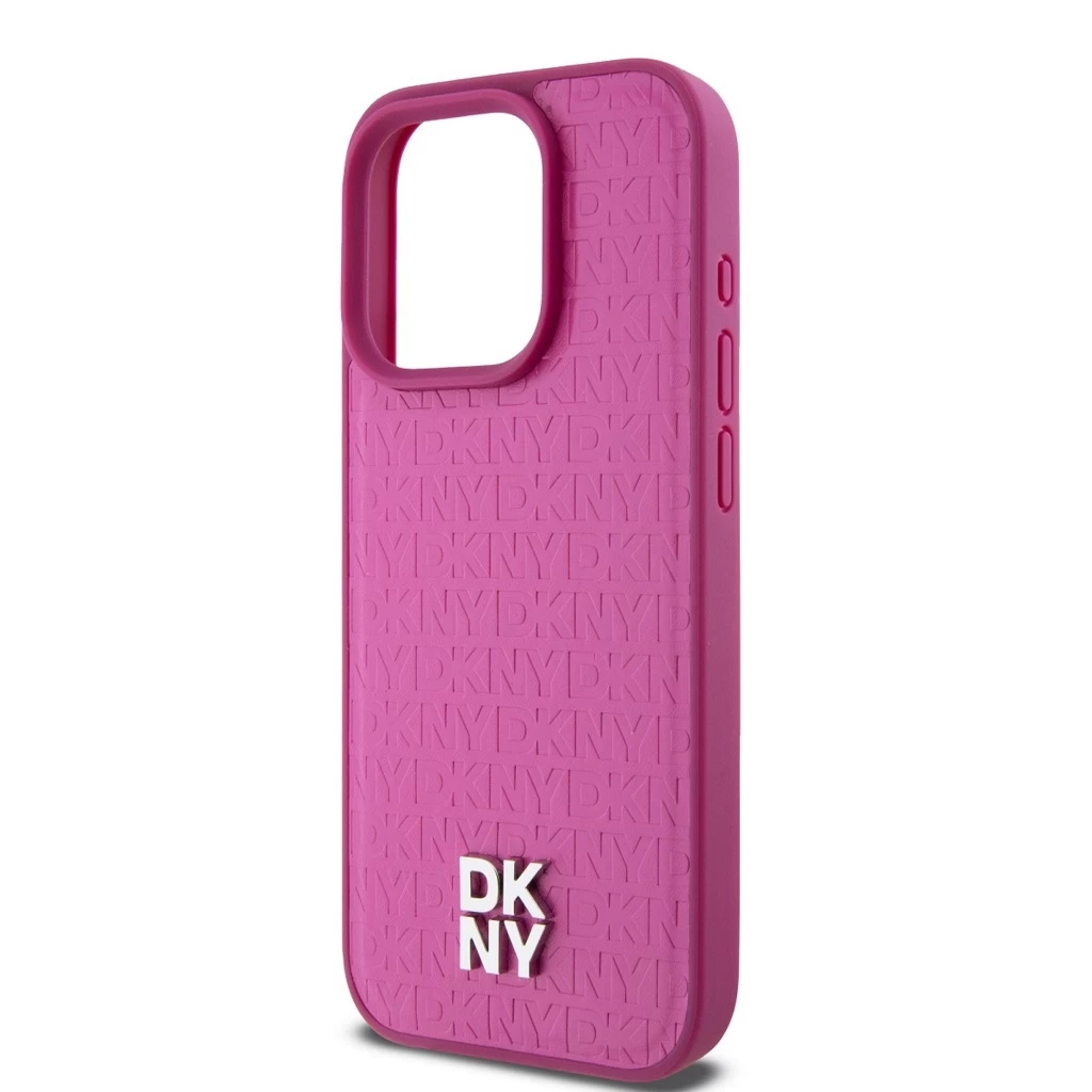 DKNY PU Leather Repeat Pattern Stack Logo MagSafe tok iPhone 15 Pro készülékhez rózsaszín