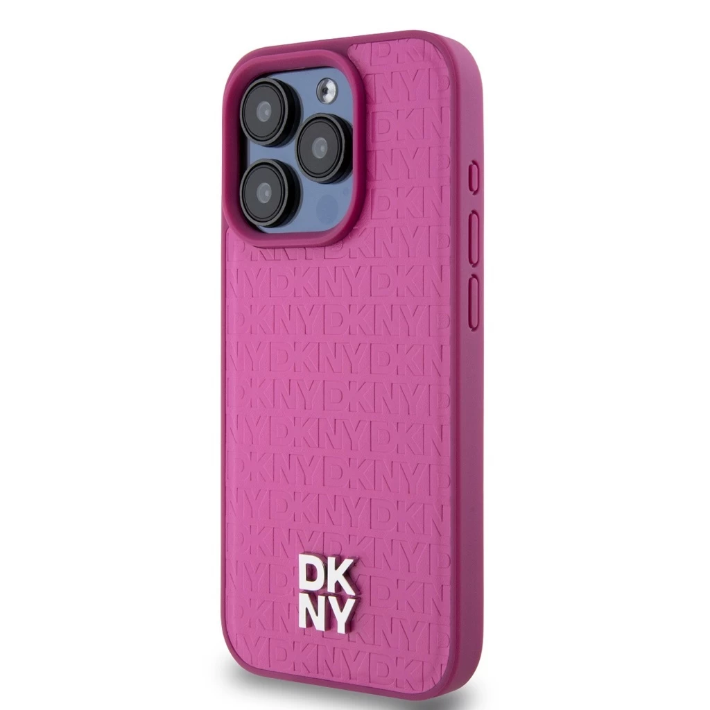 DKNY PU Leather Repeat Pattern Stack Logo MagSafe tok iPhone 15 Pro készülékhez rózsaszín