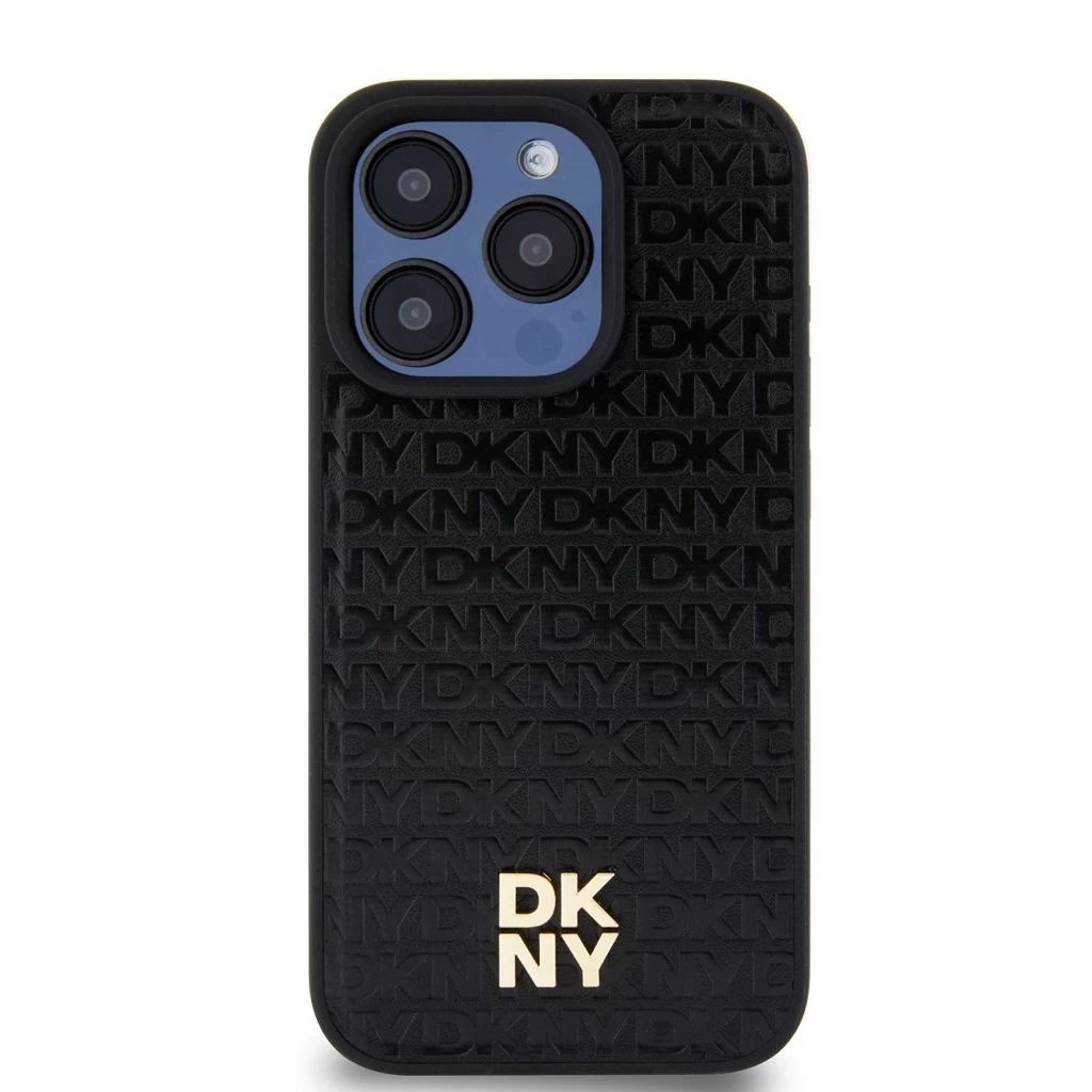 DKNY PU bőr Repeat Pattern Stack Logo MagSafe tok iPhone 15 Pro készülékhez fekete