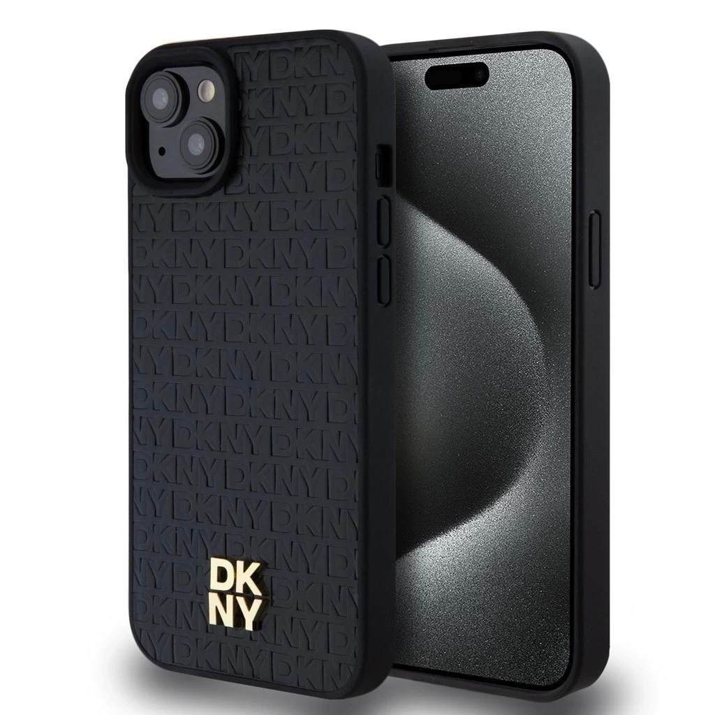DKNY PU bőr Repeat Pattern Stack Logo MagSafe tok iPhone 15 Plus készülékhez fekete DKNY PU bőr Repeat Pattern Stack Logo MagSafe tok iPhone 15 Plus készülékhez fekete
