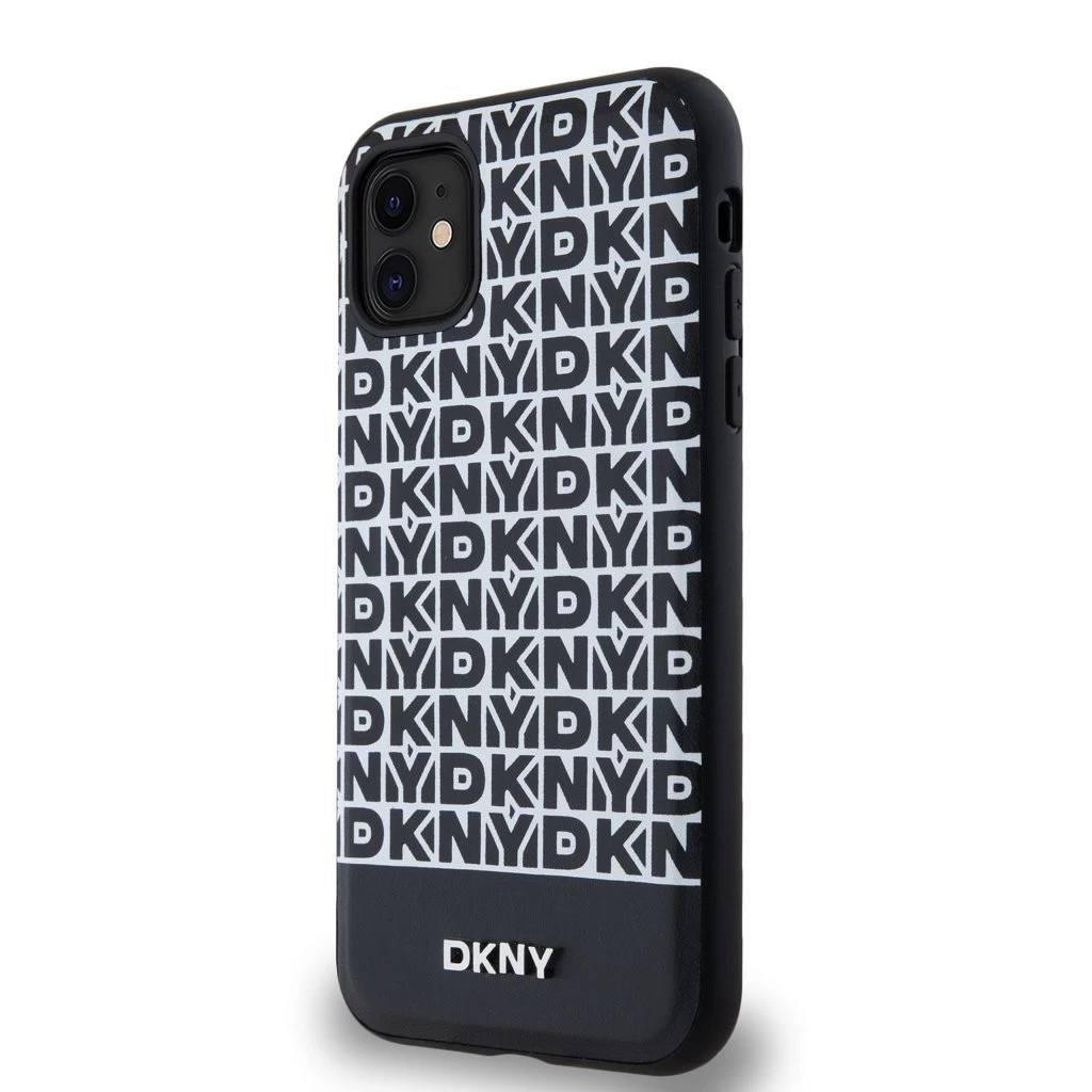 DKNY PU Leather Repeat Pattern Bottom Stripe MagSafe tok iPhone 11 készülékhez fekete