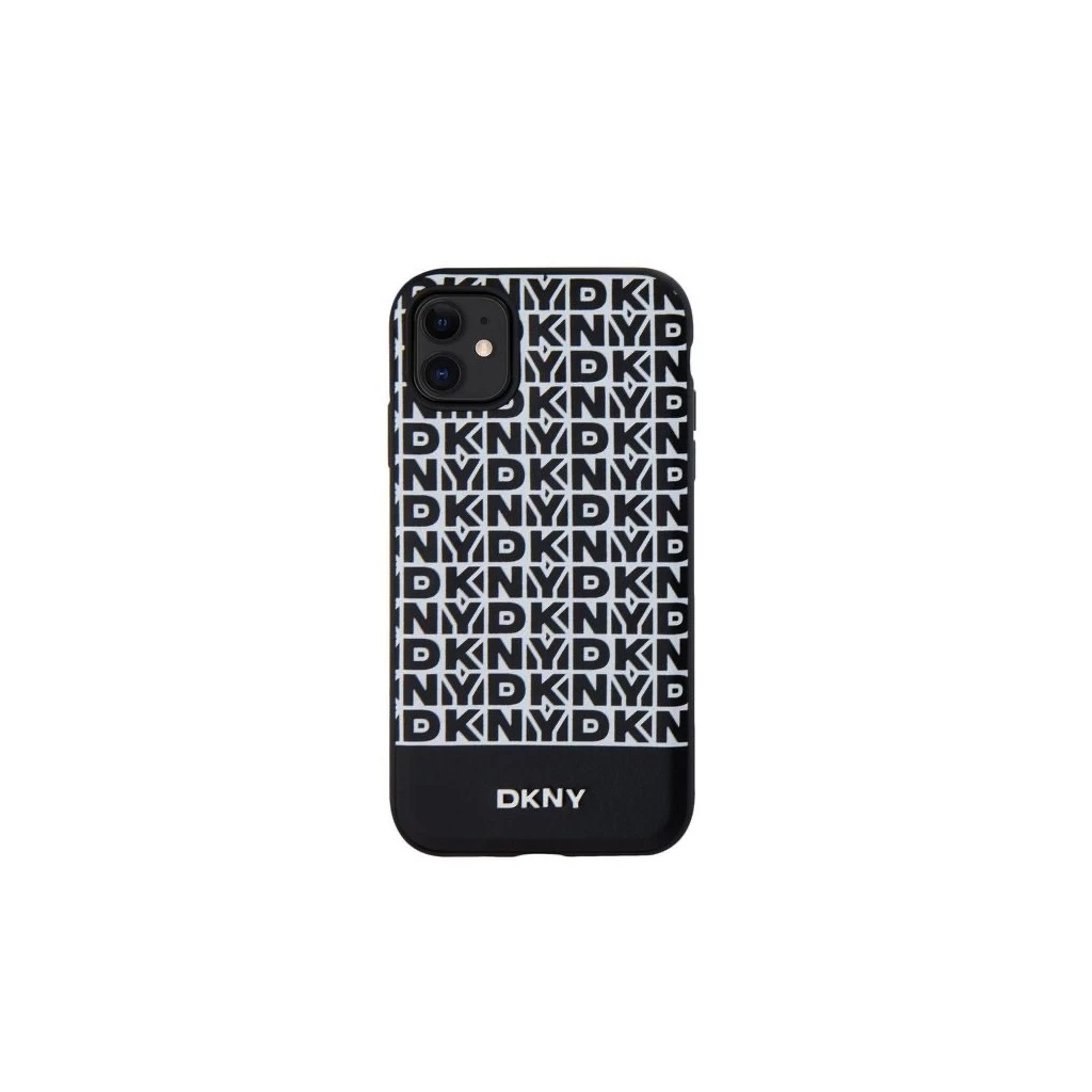 DKNY PU Leather Repeat Pattern Bottom Stripe MagSafe tok iPhone 11 készülékhez fekete