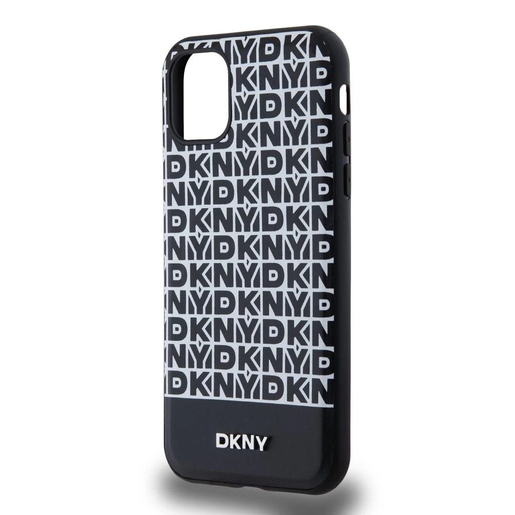 DKNY PU Leather Repeat Pattern Bottom Stripe MagSafe tok iPhone 11 készülékhez fekete