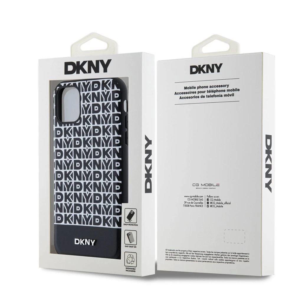 DKNY PU Leather Repeat Pattern Bottom Stripe MagSafe tok iPhone 11 készülékhez fekete