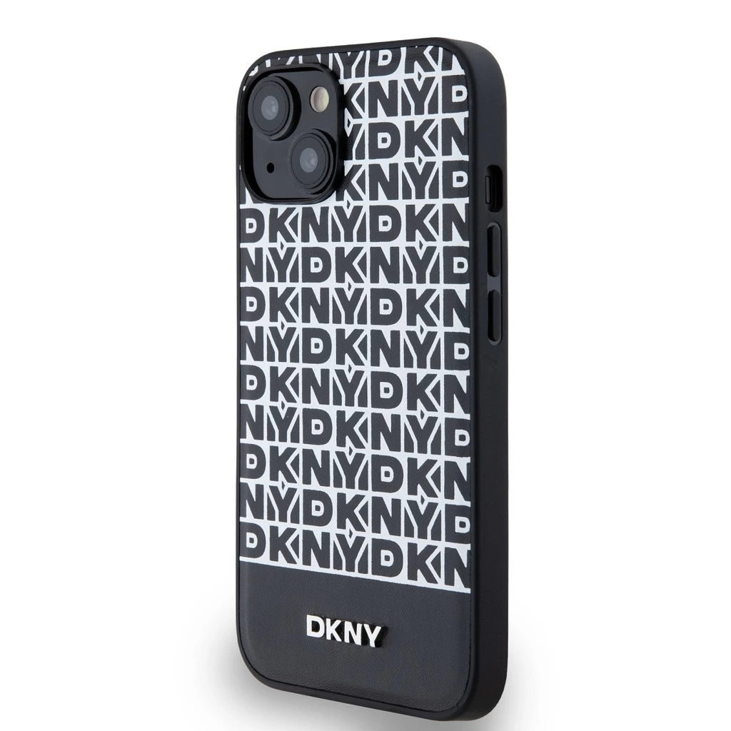 DKNY PU bőr Repeat Pattern Bottom Stripe MagSafe tok iPhone 14 készülékhez fekete