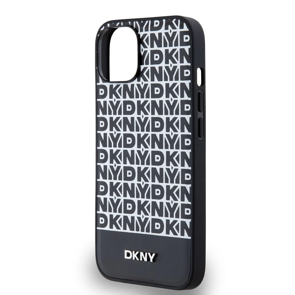 DKNY PU bőr Repeat Pattern Bottom Stripe MagSafe tok iPhone 14 készülékhez fekete