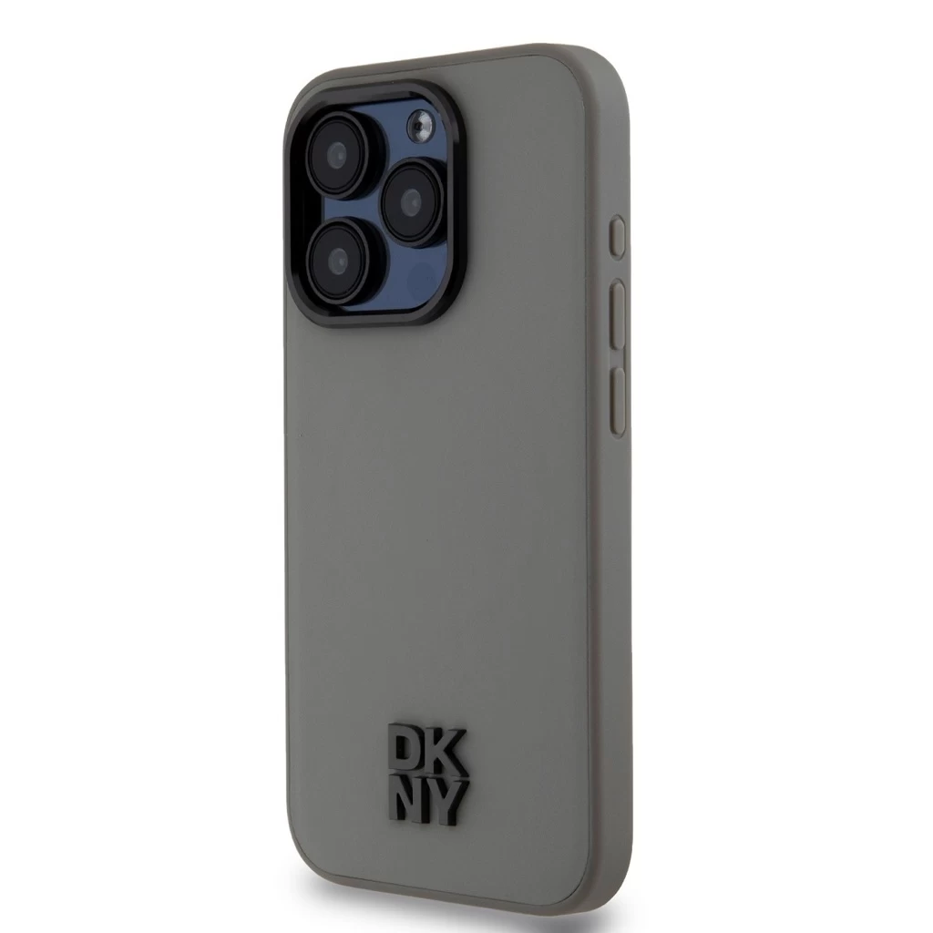 DKNY PU bőr Stack Logo Magsafe tok iPhone 15 Pro készülékhez szürke