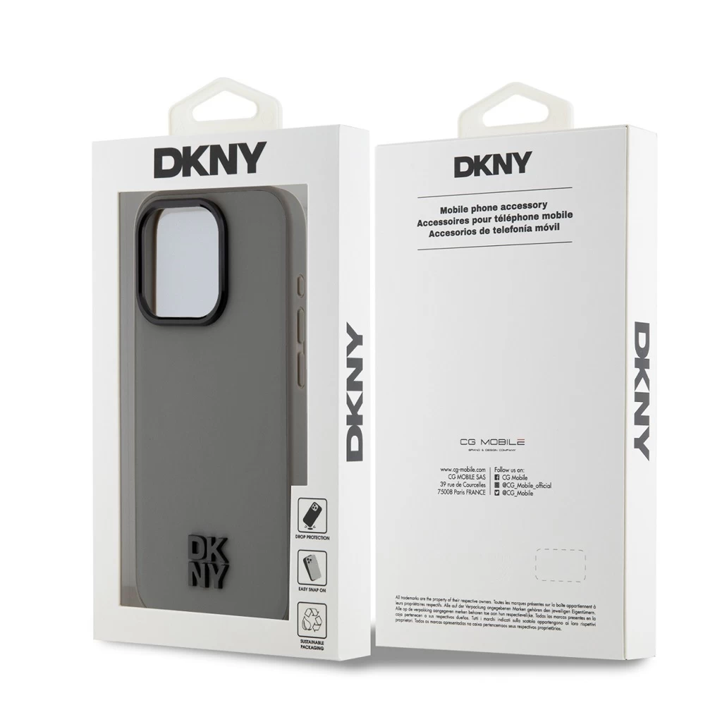 DKNY PU bőr Stack Logo Magsafe tok iPhone 15 Pro készülékhez szürke